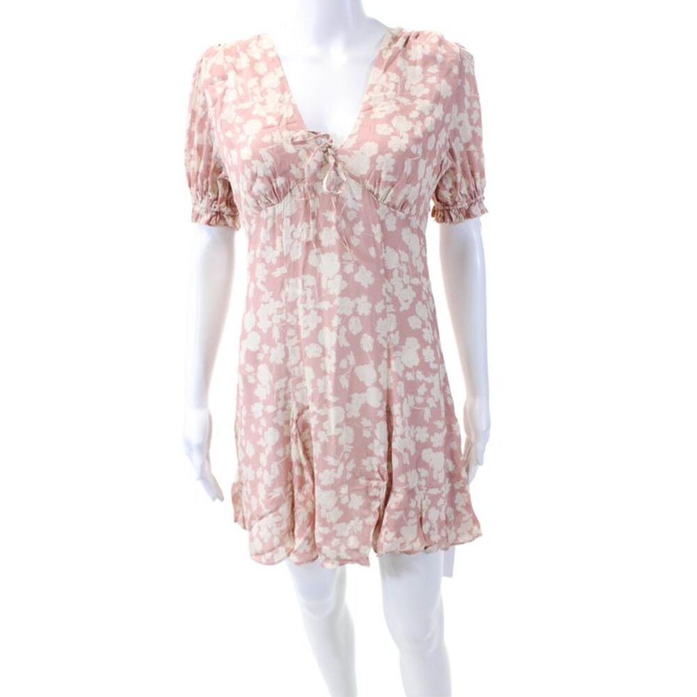 Yumi Kim Womens Floral V-neck Short Sleeve Kelly Dress Pink Size Small